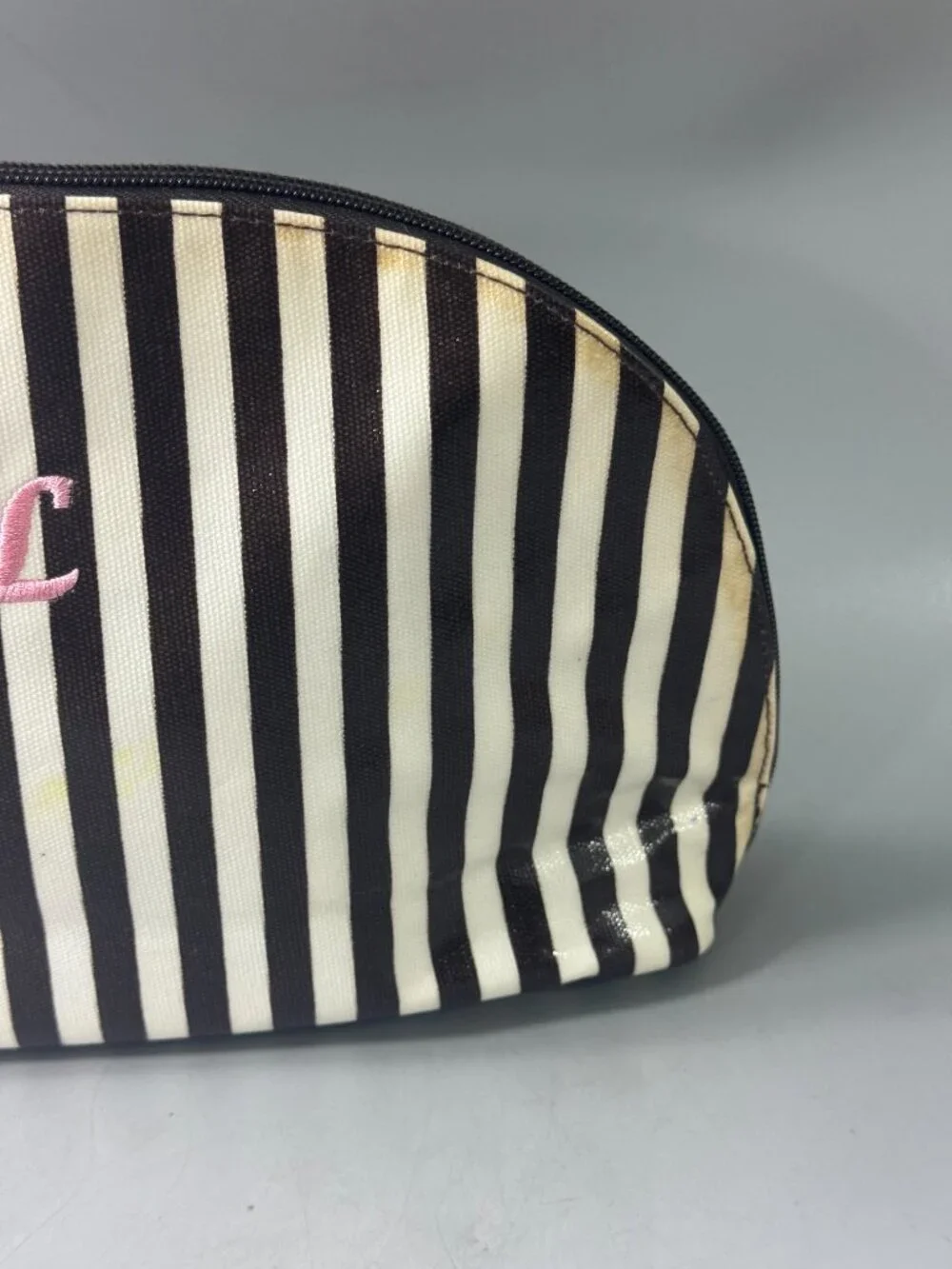 Henri Bendel Iconic Brown/White Stripe Makeup Case